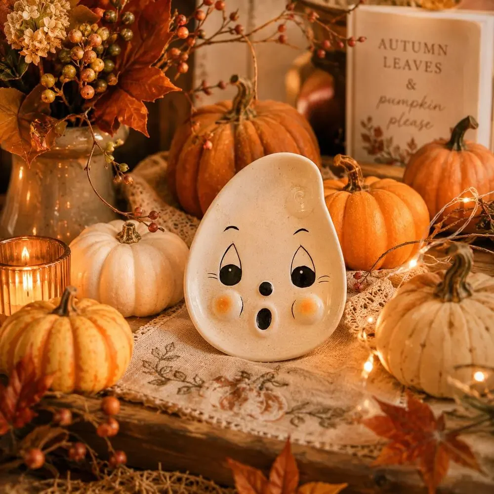 Johanna Parker Ghost Face Plate Transpac Halloween Retired Vintage Style Ceramic